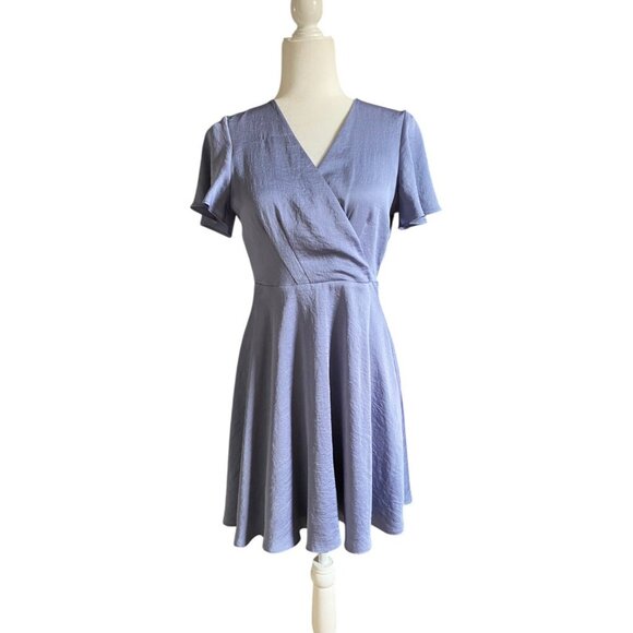 Express Blue Grey Satin Wrap Dress - Picture 2 of 5